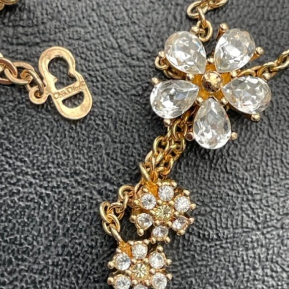 Vintage Rare find Christian Dior necklace w/Clear Rhinestones flowers - Picture 5 of 11